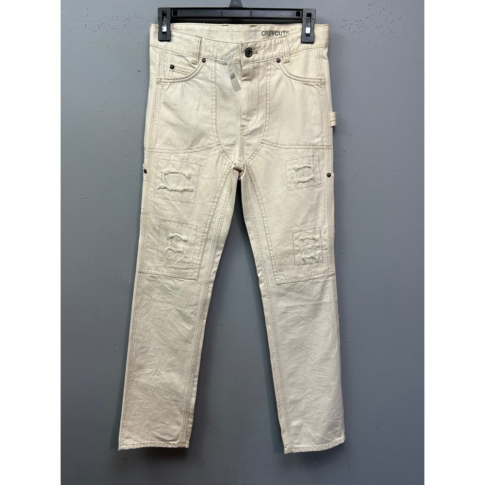 Crewcuts Carpenter Pants Cream Off-White Distressed Utility Girls 10 NWT